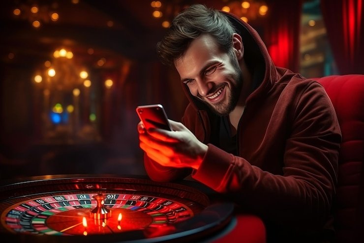 Ilustrasi penggunaan smartphone dengan tampilan situs hiburan sports dan casino